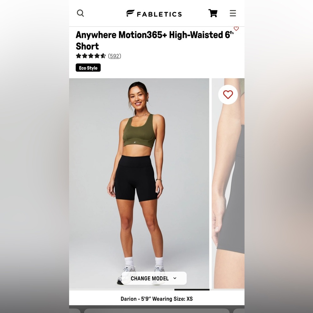NWT Fabletics Anywhere Motion365+ High-Waisted 6" Short - black